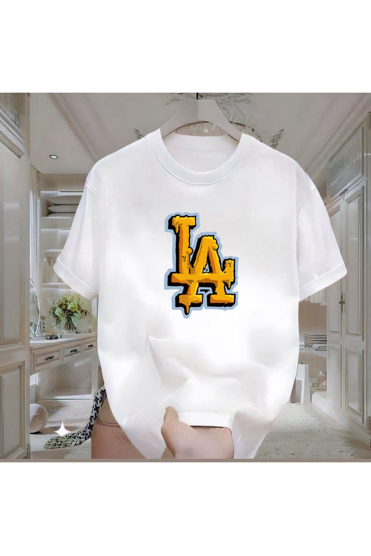 ROVELLA La Baskılı Beyaz Oversize Erkek Tshirt