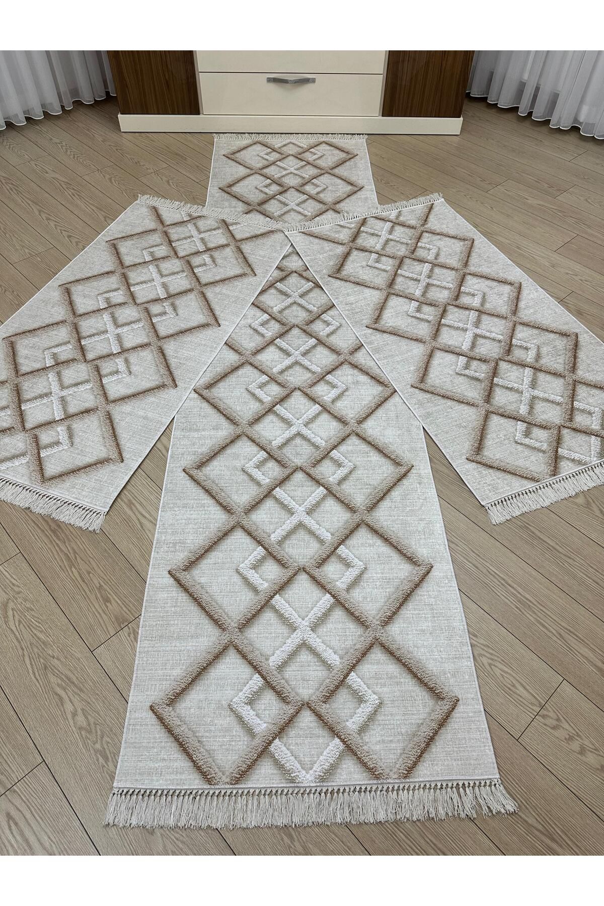 ALLGELSİN Yatak Odası Halısı Seti 3 'lü Yatak Odası Halı Takımı 2 Adet 80x150 1 Adet 80x300 Halı Seti Yolluk