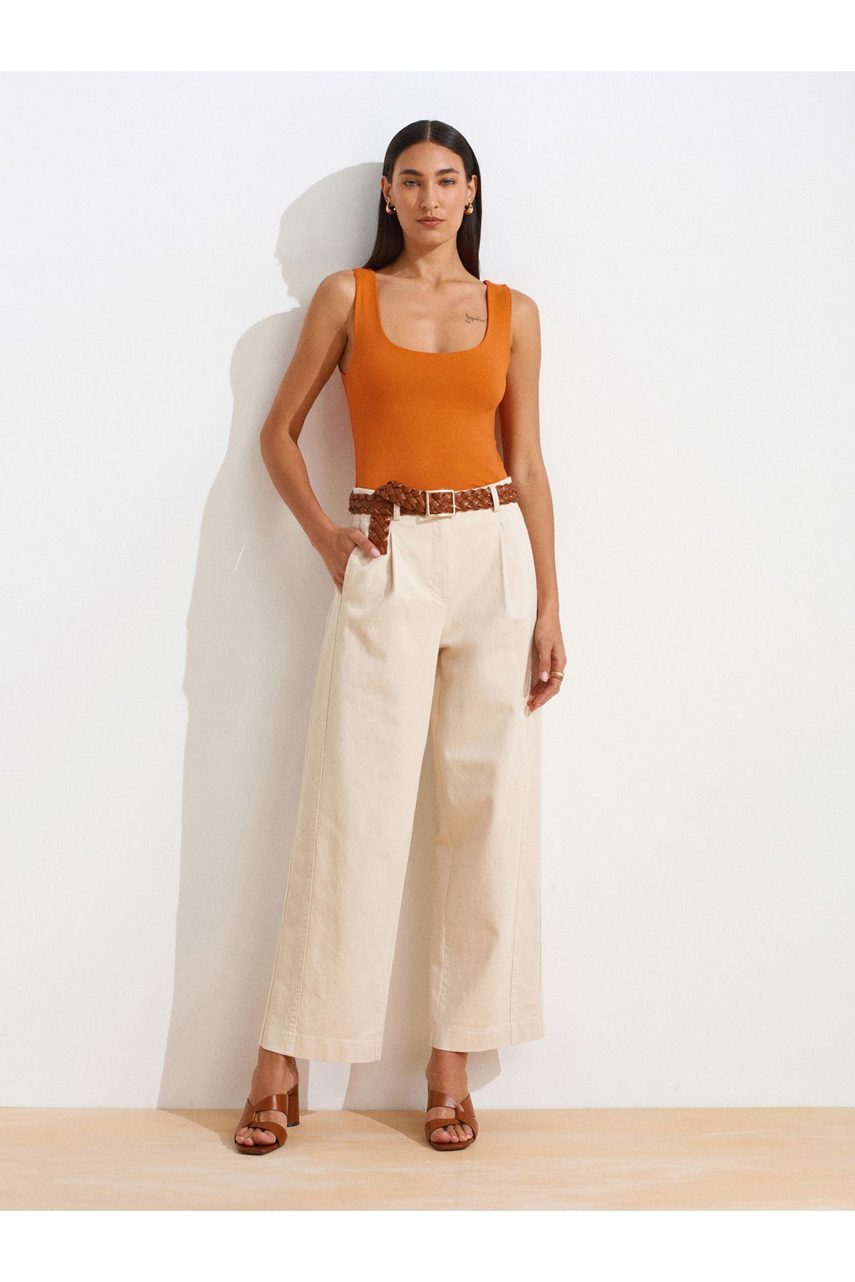 Dilvin 72126 Kemerli Havuç Fit Pantolon-Ekru