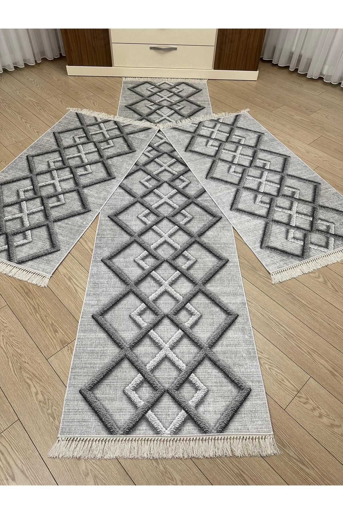 ALLGELSİN Yatak Odası Halısı Seti 3 'lü Yatak Odası Halı Takımı 2 Adet 80x150 1 Adet 80x300 Halı Seti Yolluk