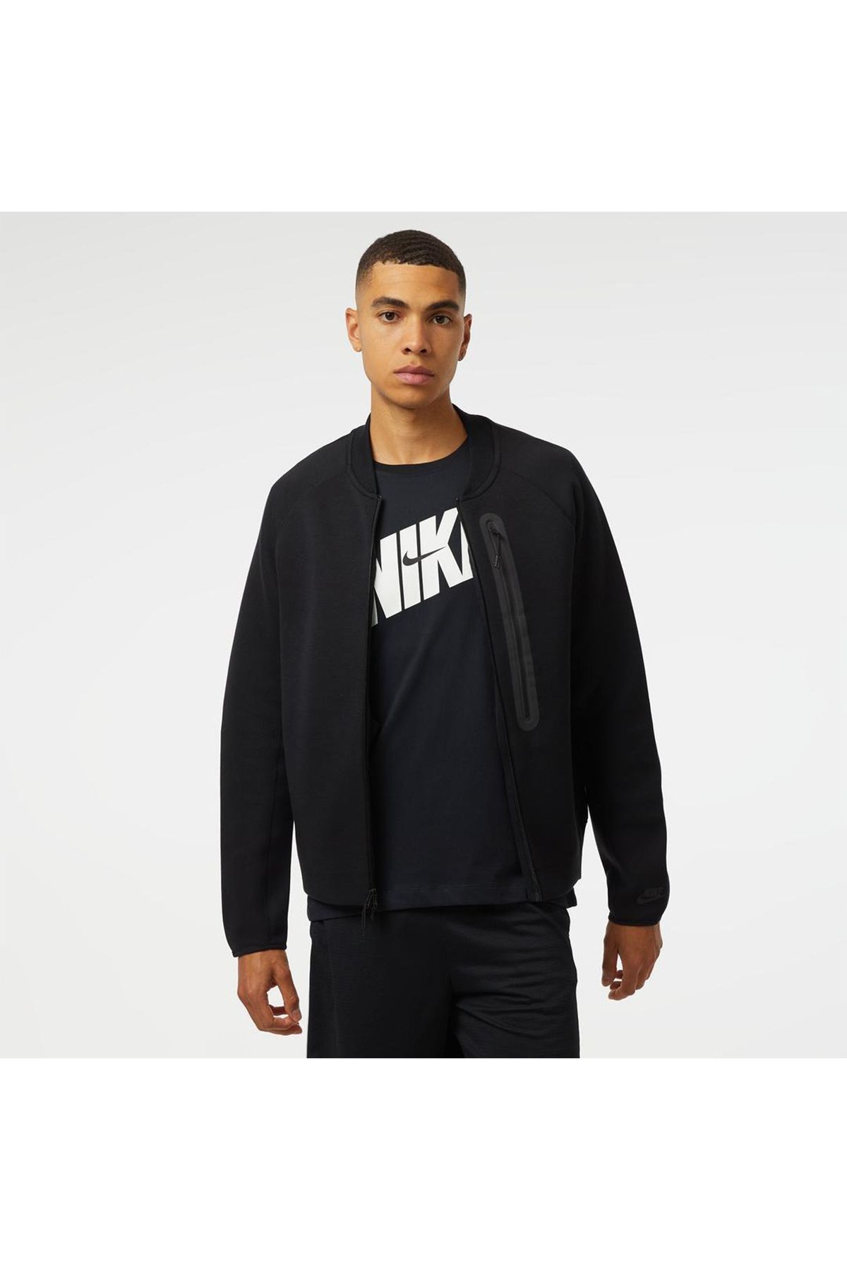 Nike Sportswear Tech Fleece Erkek Siyah Yuvarlak Yaka Ceket