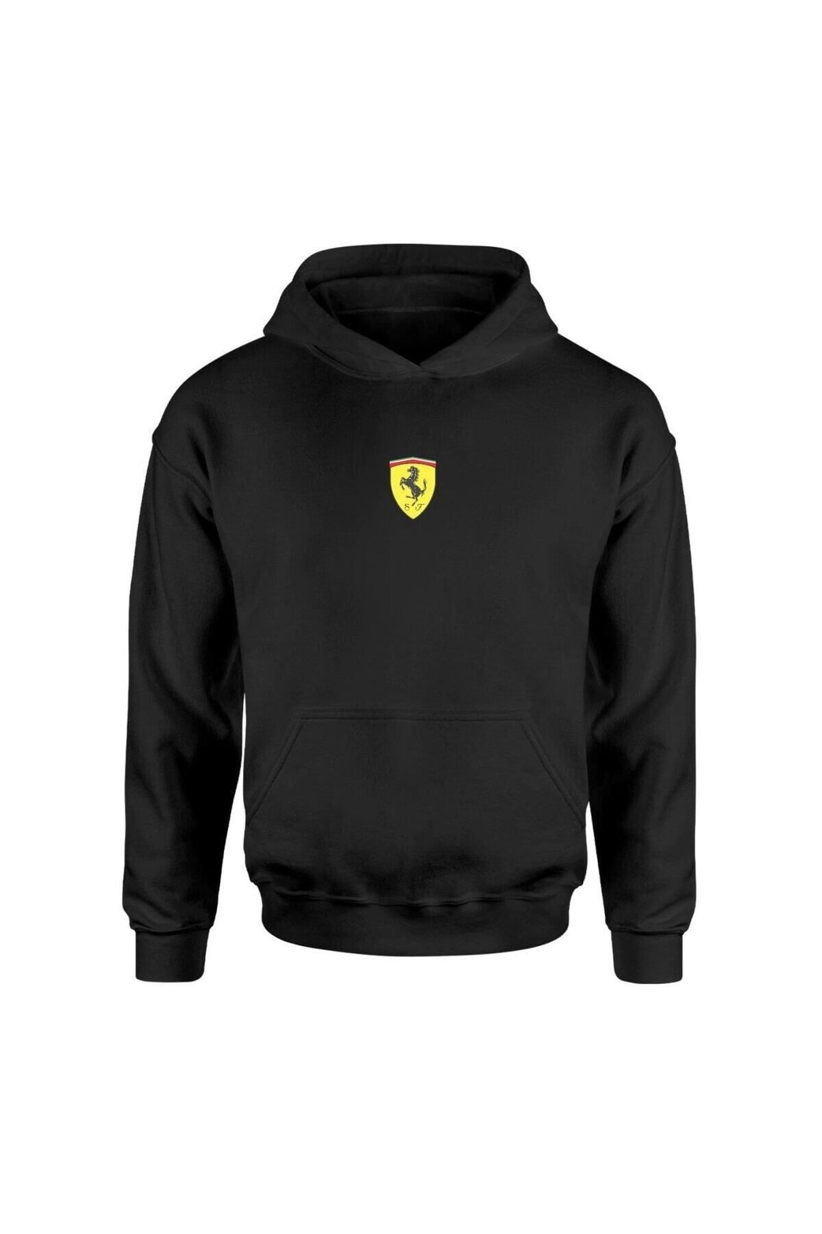 Pisa Art Ferrari Mid Logo Siyah Hoodie