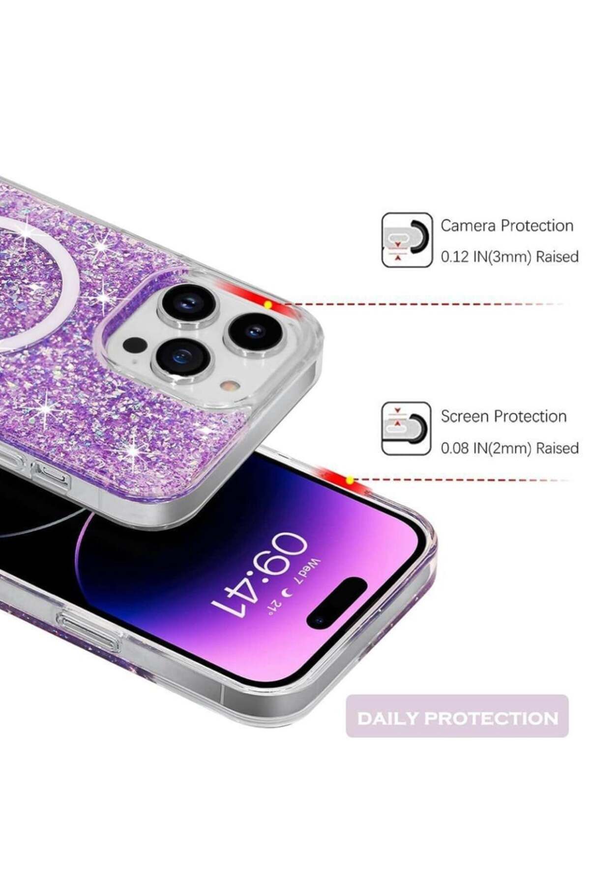 SKYDDAR INNOVATION-Carcasă pentru iPhone 14 Pro, SparkleCase, Husă din silicon cu sclipici, Protecție completă, Albastră, Set autocolante 2