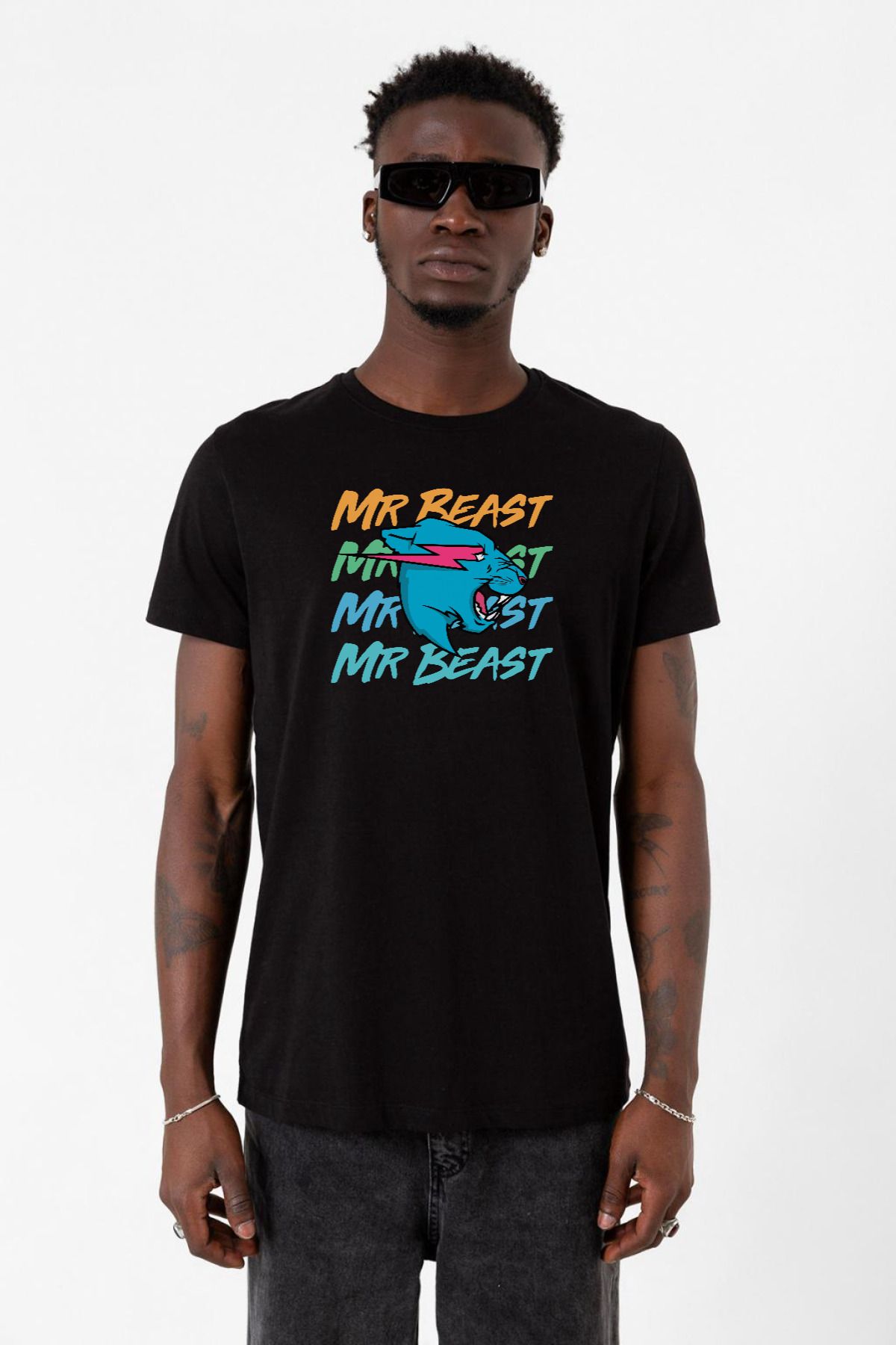 Tshirthane Mr Beast Lettern Siyah Erkek Tshirt