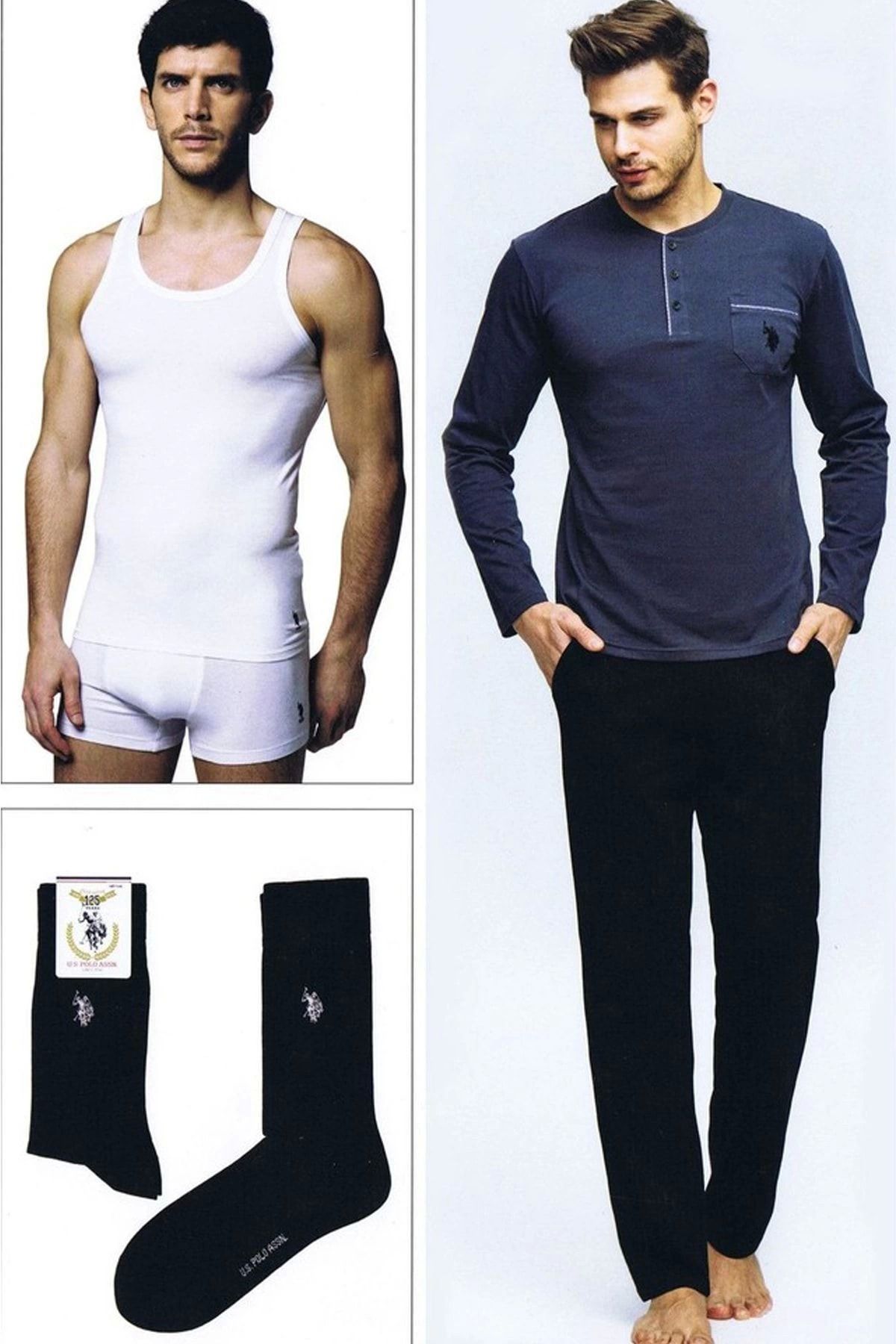 Modafiks US Polo 17394 Erkek Uzun Kol Pijama Çeyiz Takımı - Lacivert - M