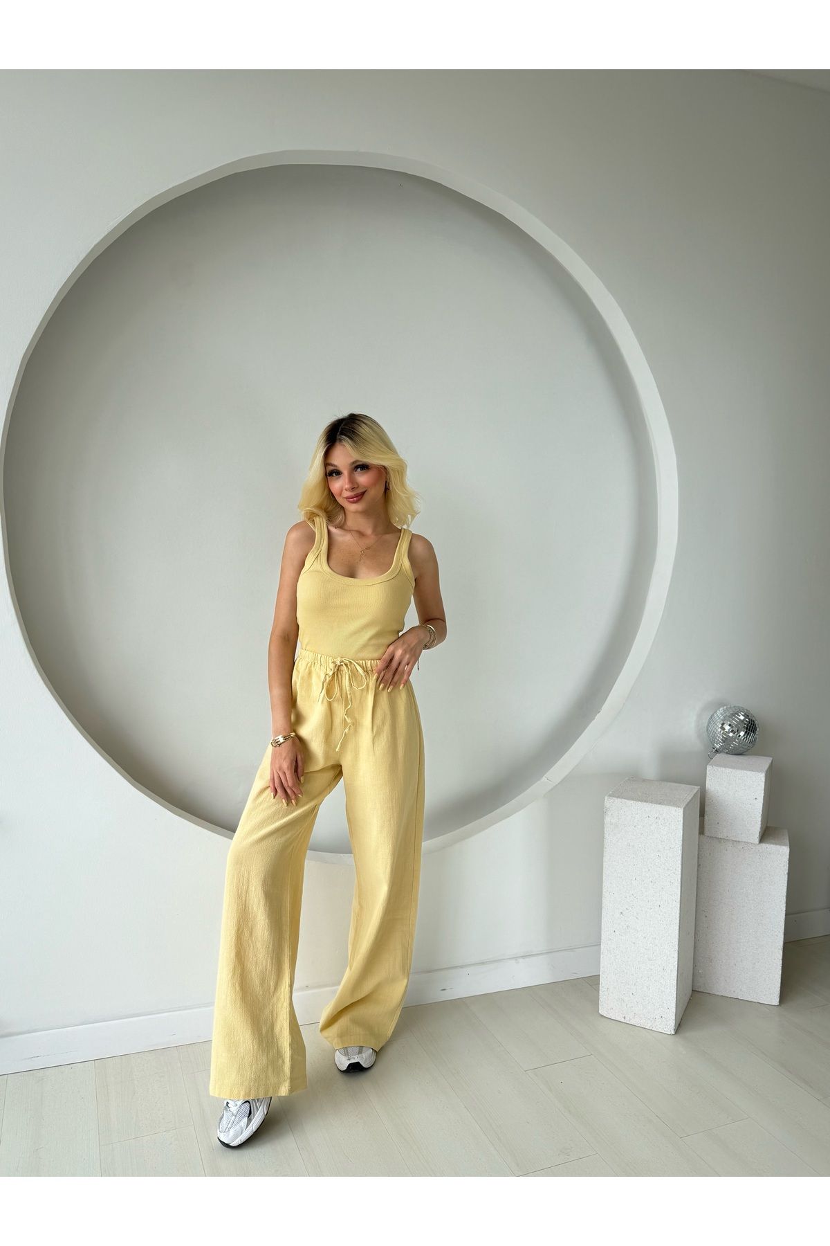 FEHUBLOOM Beli Bağcıklı Keten Pantolon
