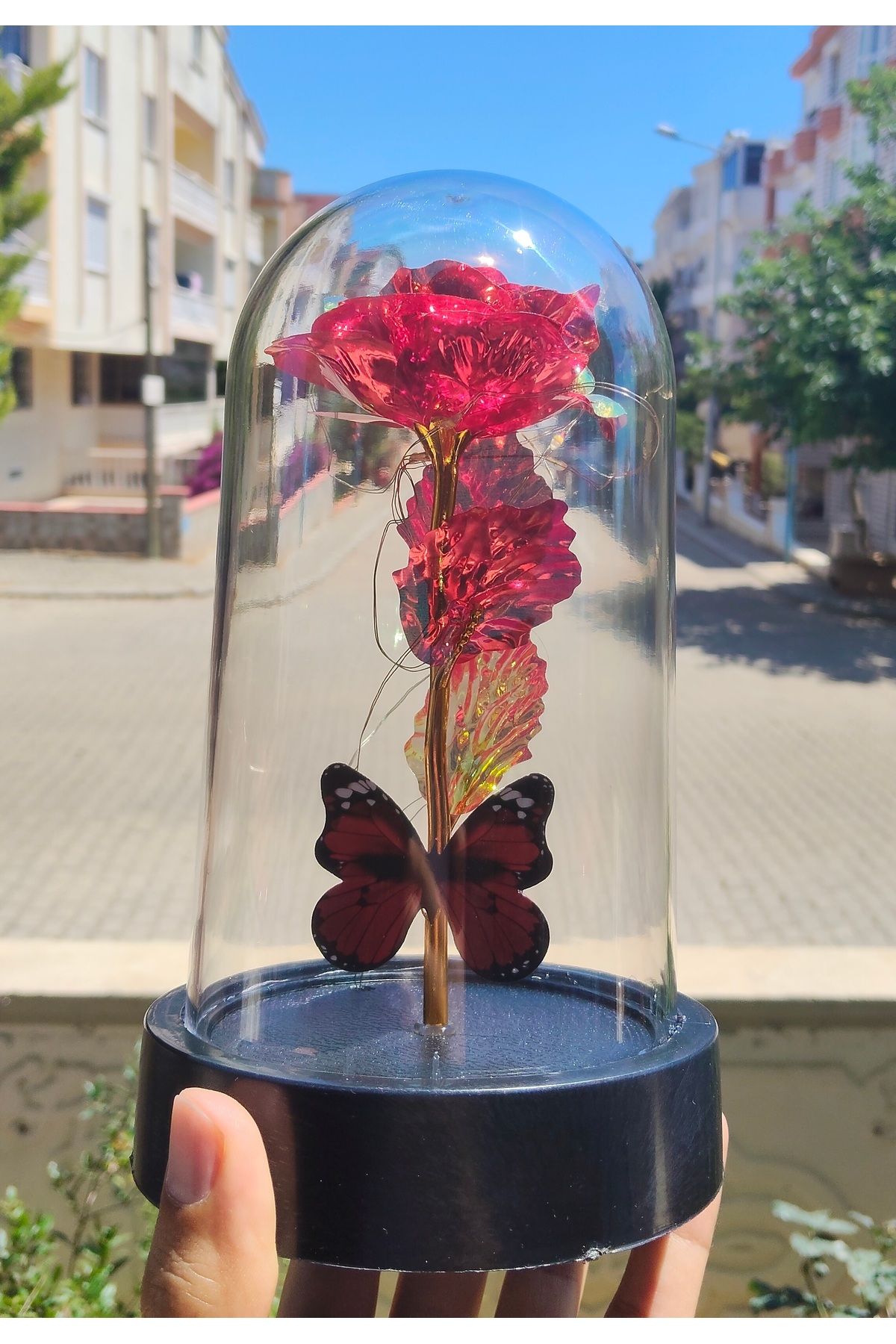 Home Terapix Işıklı Sonsuzluk Gülü Fanus Kelebekli Hediye Kelebek Buketi Sevgiliye Hediye