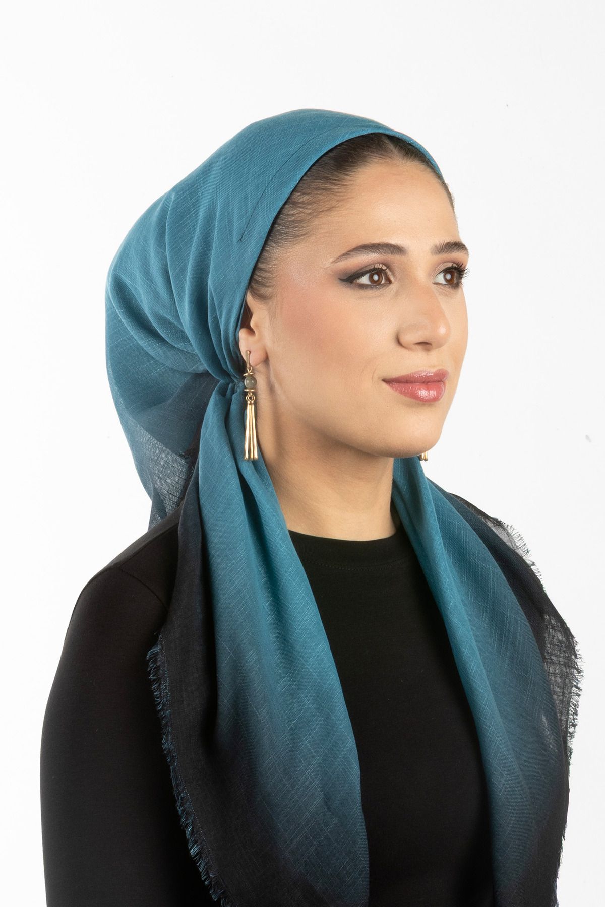 safura Yeni Özel Tasarım Bone Eşarp - Mavi Degrade, Ayarlanabilir Ense Lastik, Kaymaz Kadife Şerit