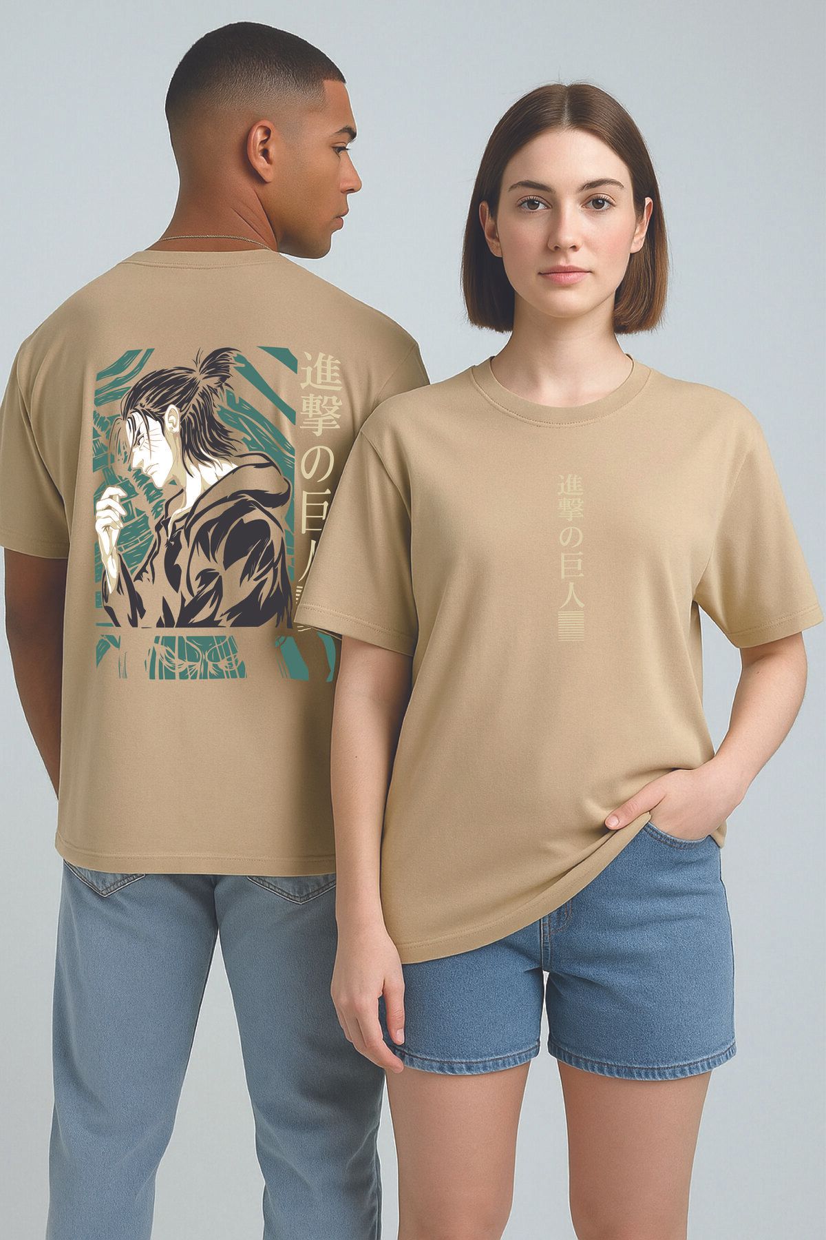 By Caspita Fashion Lenithra Attack on Titan Eren Anime Sırt Baskılı Unisex Oversize Füme T-shirt