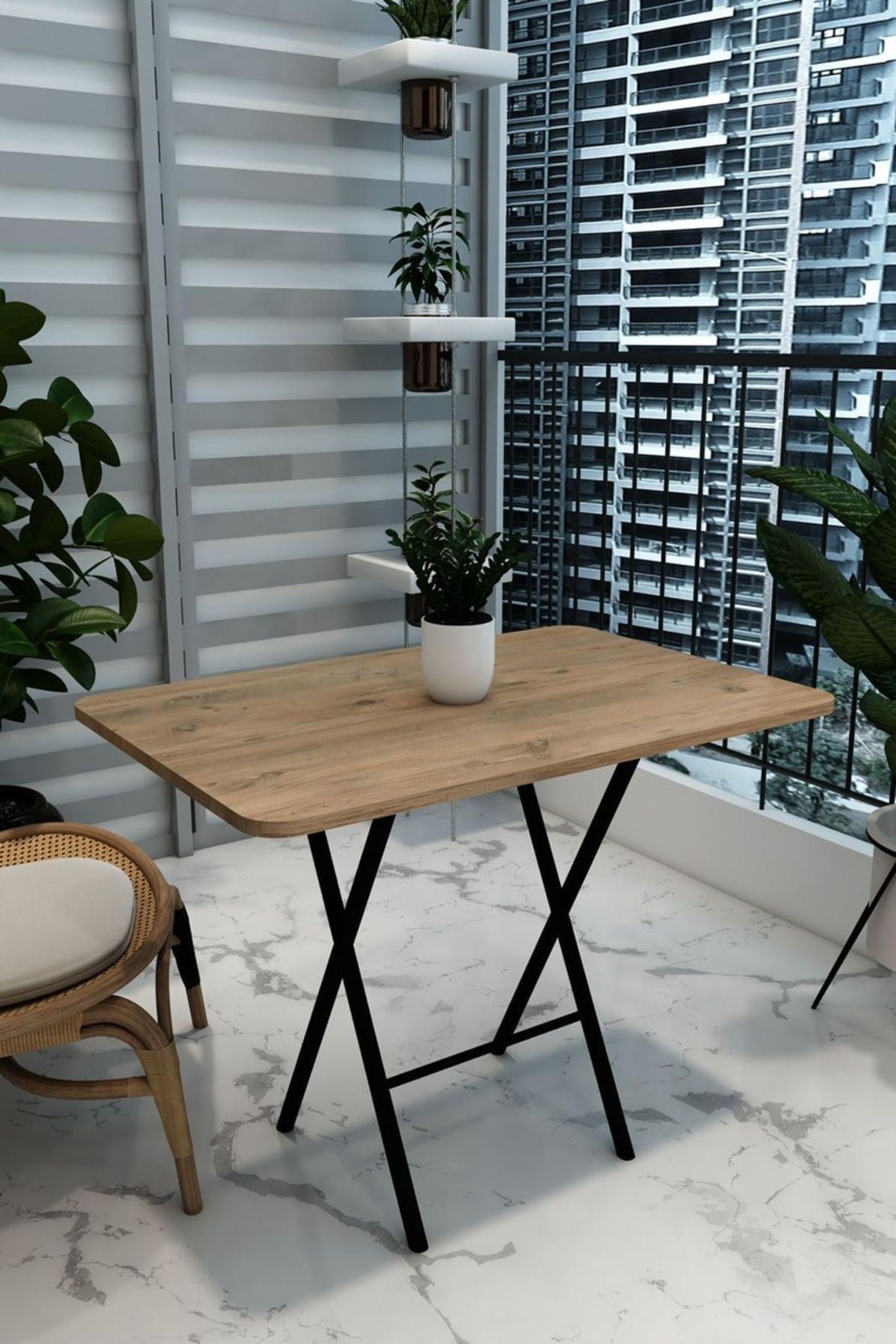 NESU HOME 70x110 Atlantik Çam Siyah Ayaklı Katlanır Masa Mutfak Masası Yemek Masası Balkon Masası
