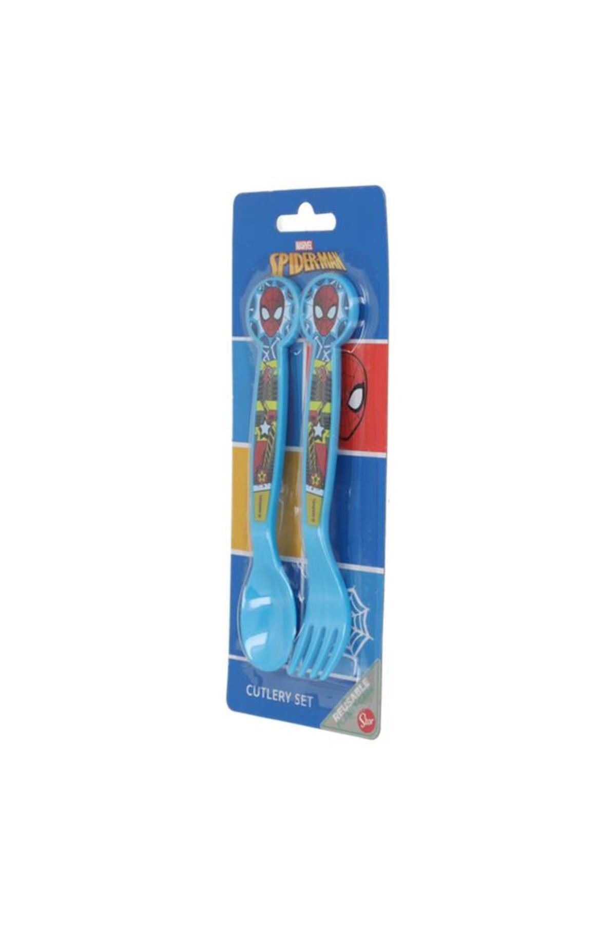 Generic-STOR 2-Piece Plastic Spiderman Themed Arachnid Ergonomic Flat Cutlery Set Blue 2