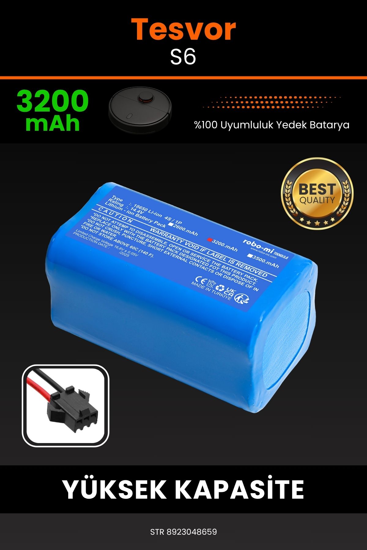 robo-mi Tesvor S6 3200mAh Robot Süpürge Bataryası - Yüksek Yoğunluklu Li-ion Hücre