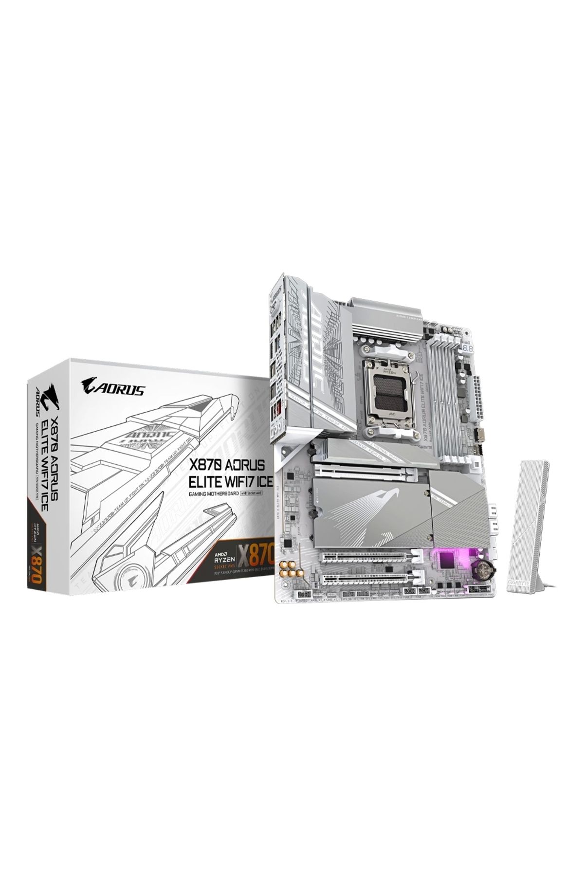 Gigabyte X870E AORUS ELITE WIFI7 ICE 8200MHz (OC) DDR5 M.2 AM5 ATX Anakart