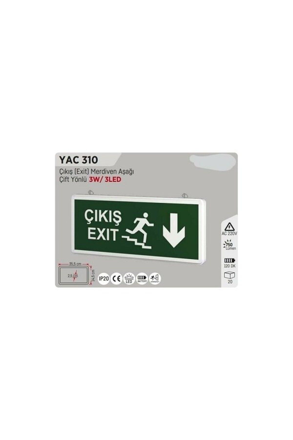 YCL YAC-310 MERDİVEN AŞAĞI ÇIKIŞ EXİT LEVHASI ŞARJLI LEDLİ