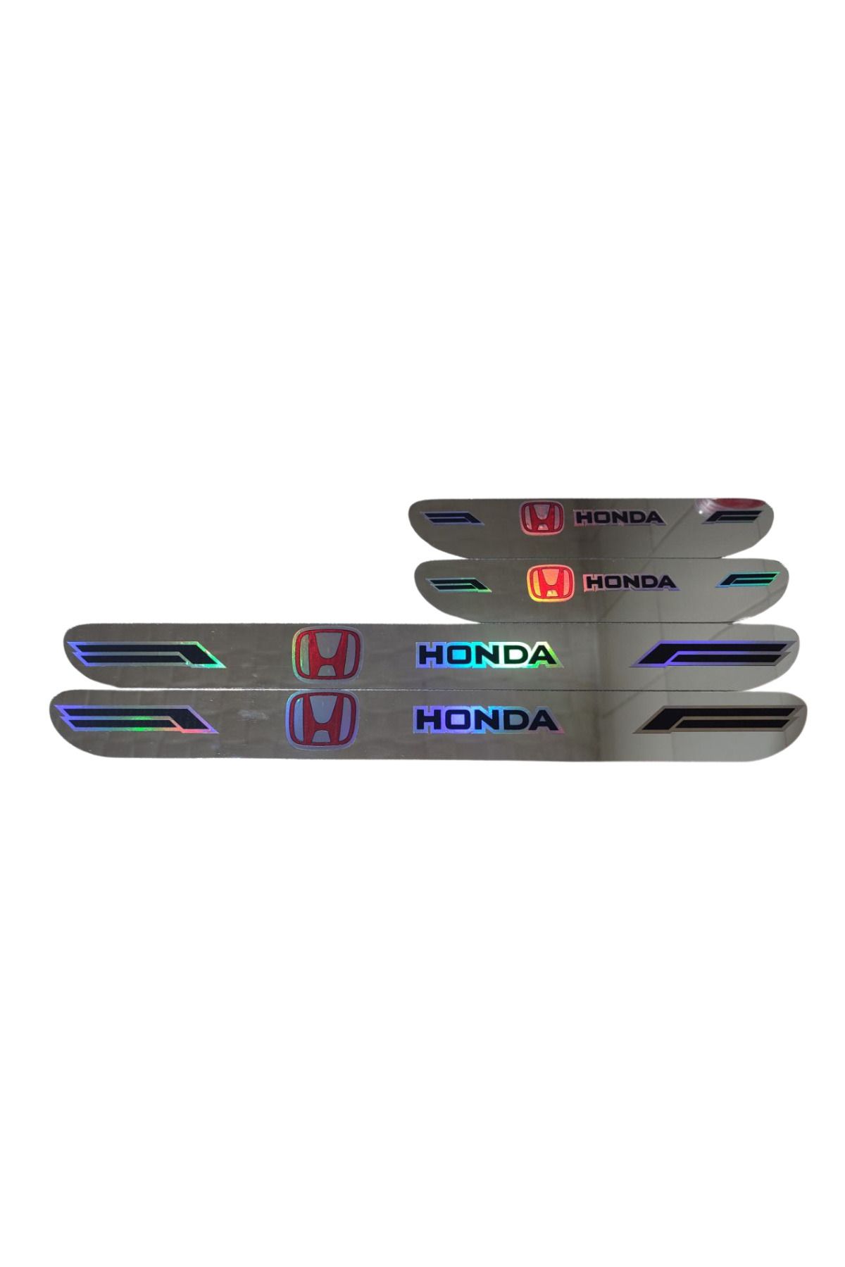Rukye Shop Honda Hologram Logolu Araca Özel Marka Logolu Aynalı Kapı Eşiği Koruyucu Yapıştırma 4'lü Set