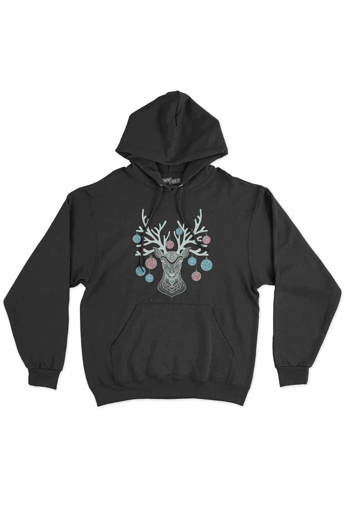 Pisa Art Geyik Adam Chrismas Yılbaşı Temalı 2 İplik Kalın Sweatshirt Hoodie