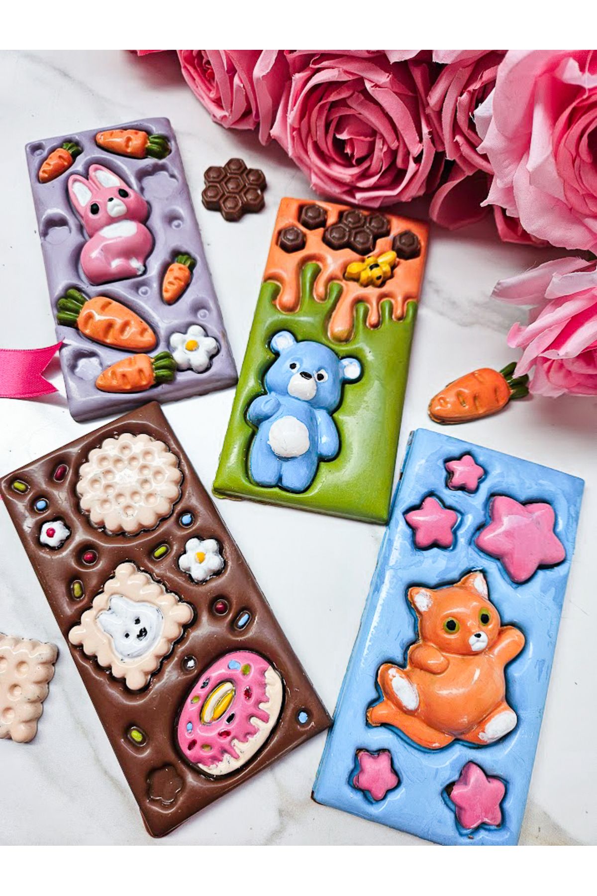 ksana choco Renkli Sevimli Karakterli Çocuk El Yapımı Belçika Çikolatası Şirin Hayvanlı Eğlenceli Hediye