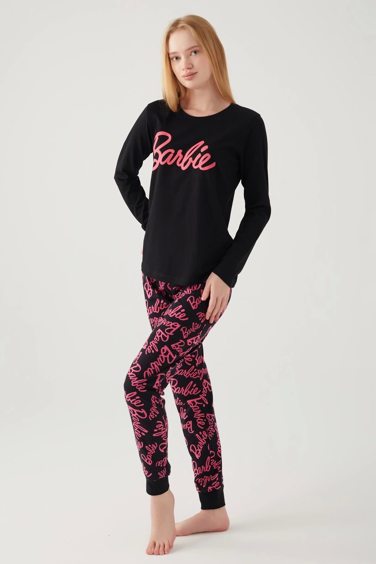 Modafiks Barbie L1766-S Kadın Uzun Kollu Pijama Takımı - Siyah - L
