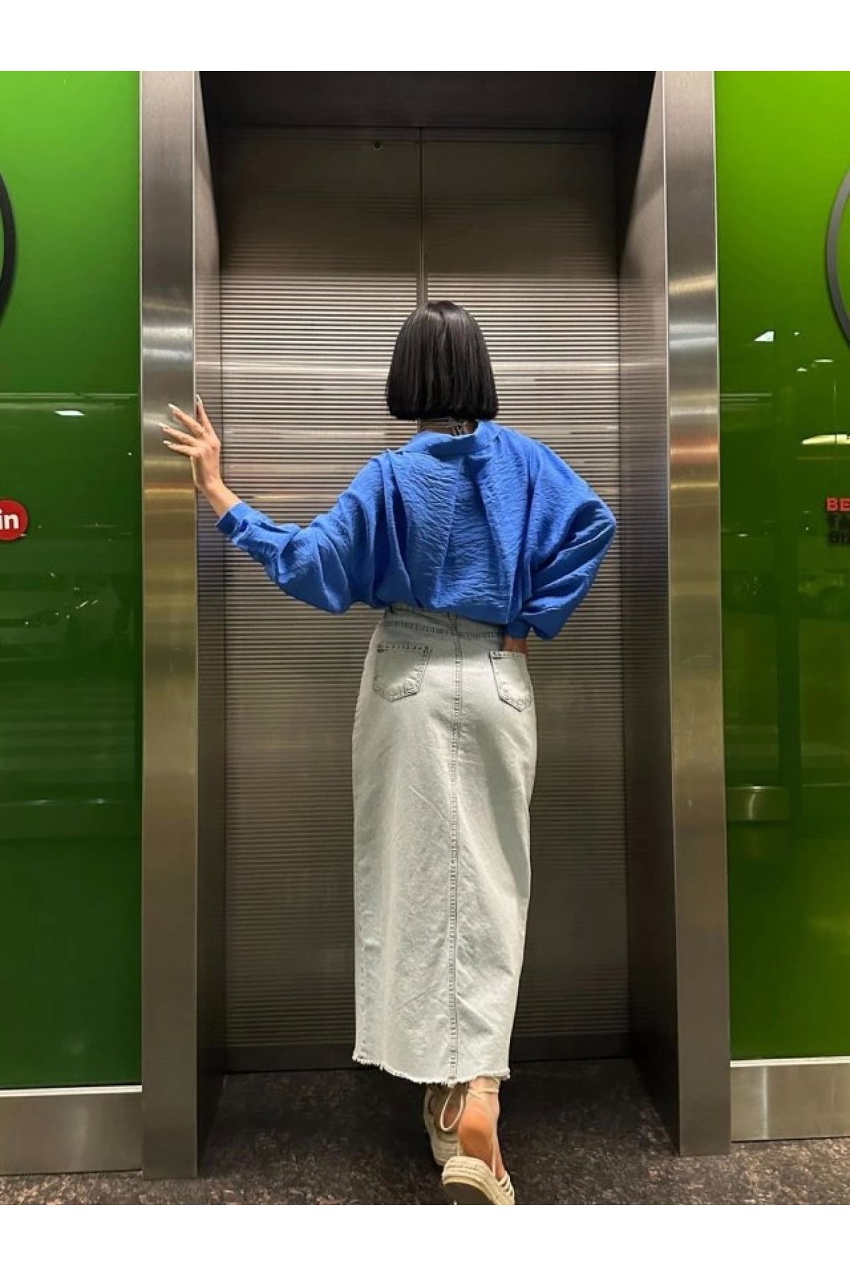 POLEXP Trendy Stil Kar Yıkama Yırtmaçlı Kot Etek