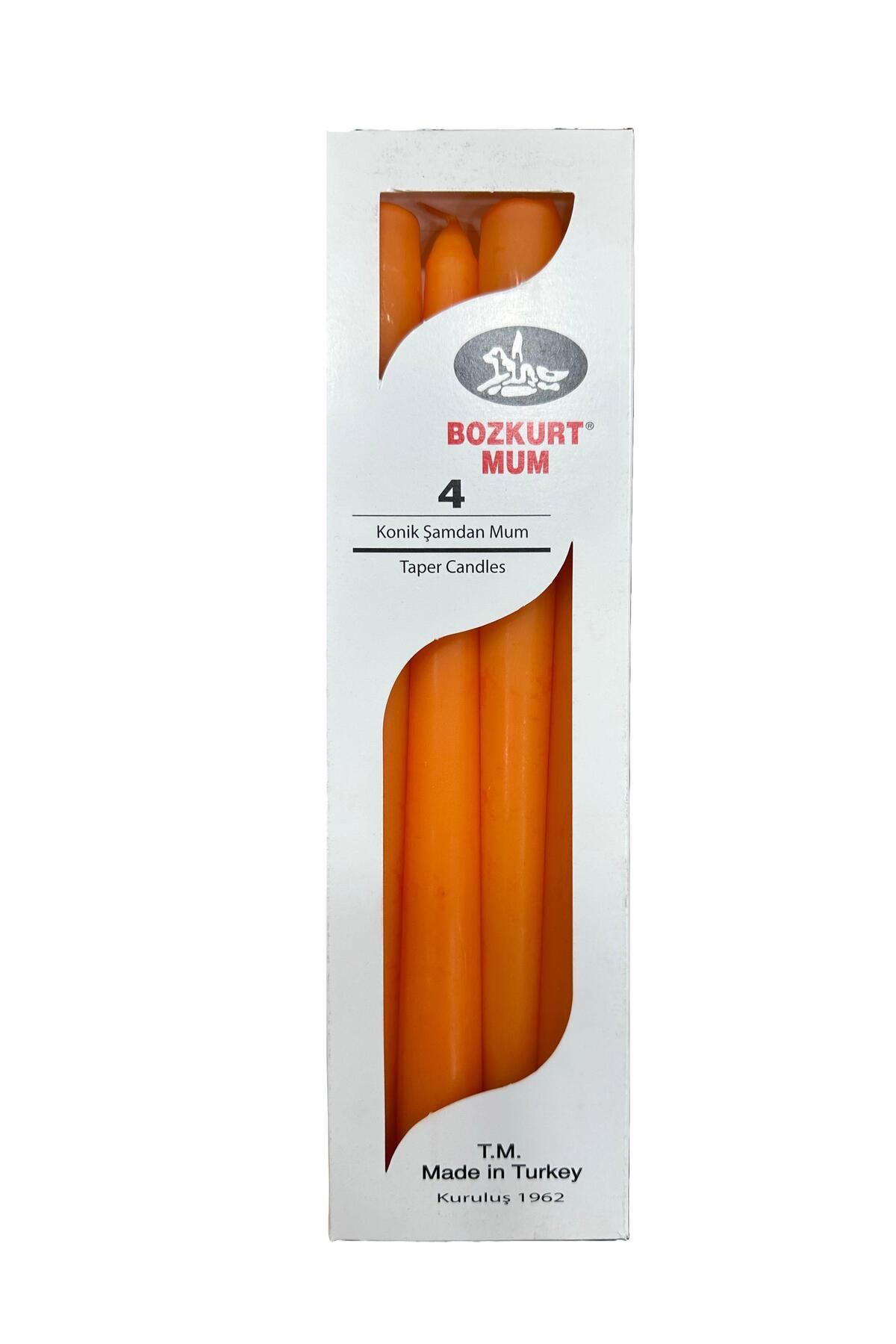Bozkurt Mum Bozkurt Konik Şamdan Mum Fener Mumu - Turuncu - 24 Cm. - 4 Adetlik Paket