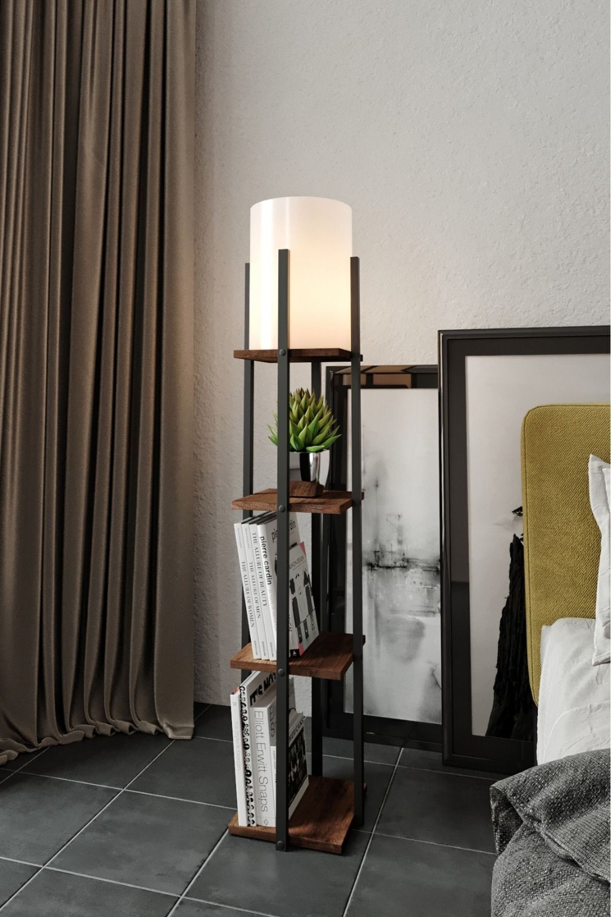 SerenityHaven Raflı Lambader Barok Ceviz