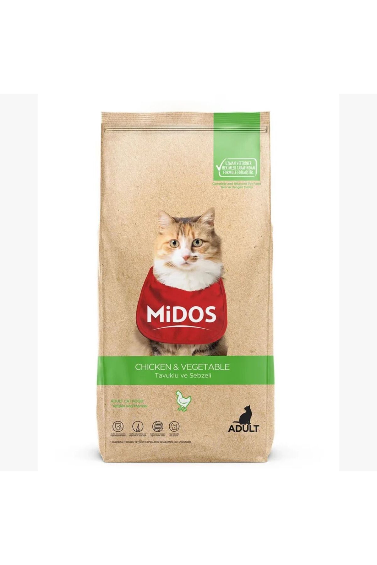 PERİTAS Midos Tüy Yumağı Önleyici Tavuklu Ve Sebzeli Yetişkin Kedi Maması 2 Kg