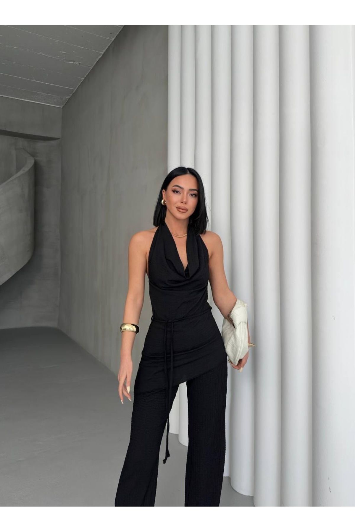 Butik Sırt dekolte bağlamalı buble takım