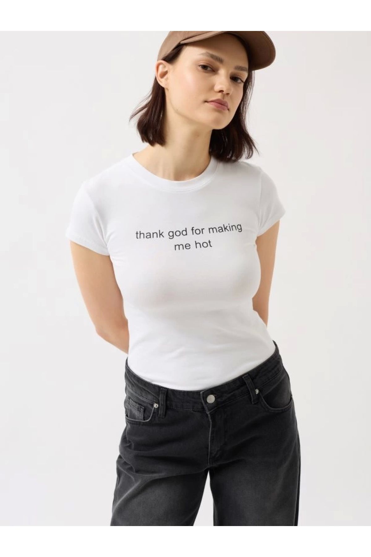 POLEXP Rahat Kesim Baskılı Crop T-Shirt