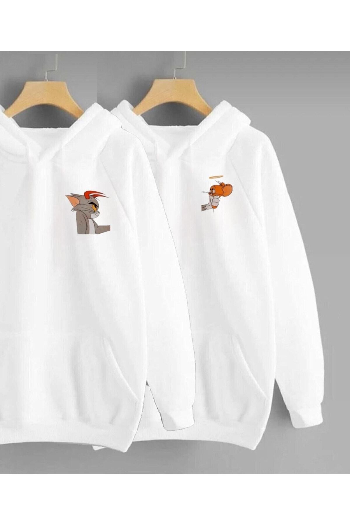 Pisa Art Unisex Devil Tom Ve Jerry Kapüşonlu Sweatshirt & Hodie