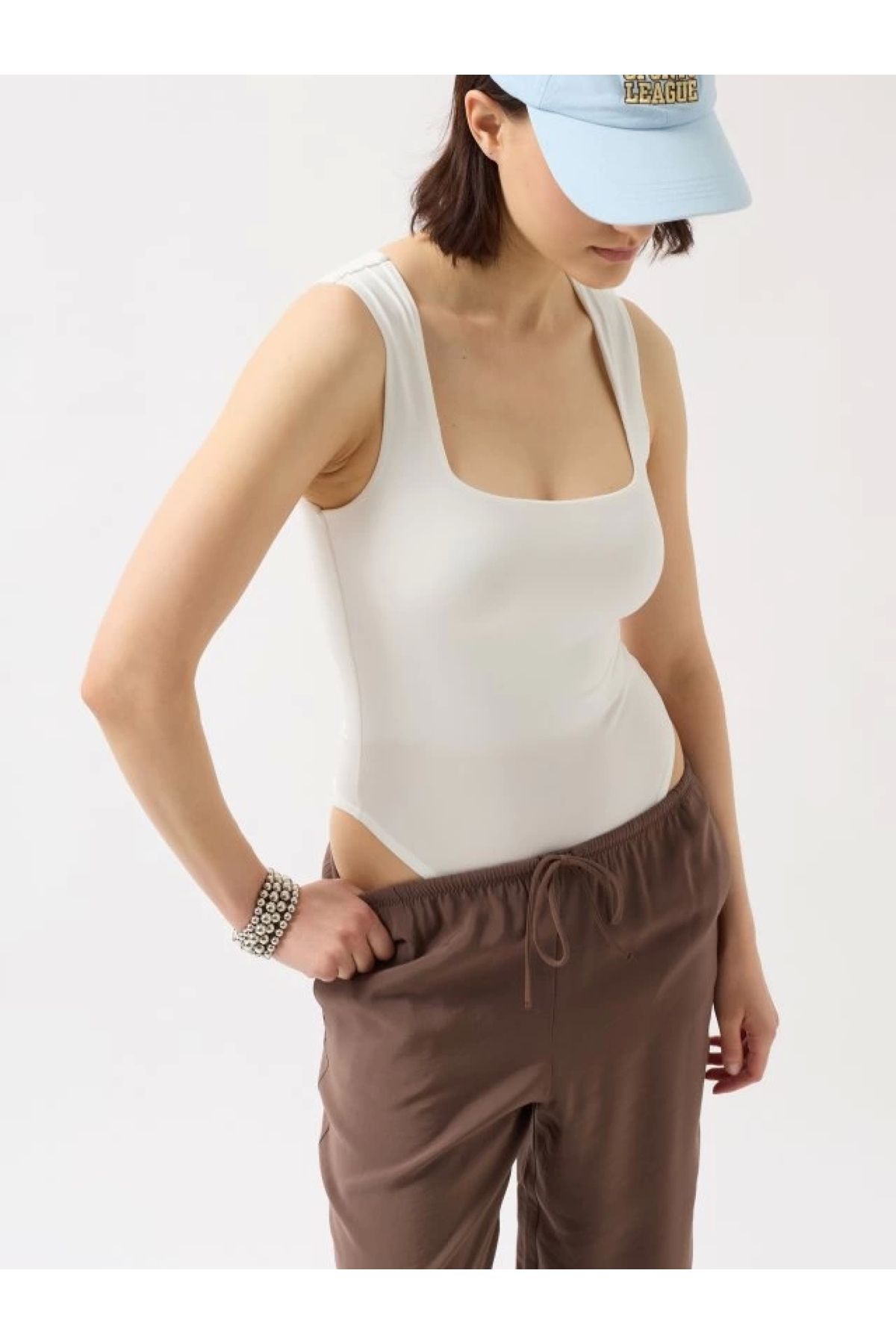 POLEXP Kalın Askılı Kare Yaka Bodysuit