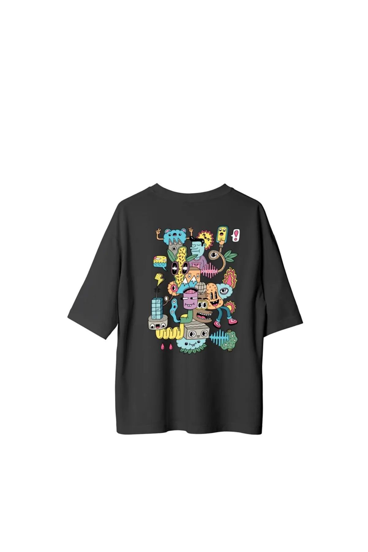Koklonmoda Büyük Beden Unisex Karışık Animasyon Baskılı Oversize T-Shirt