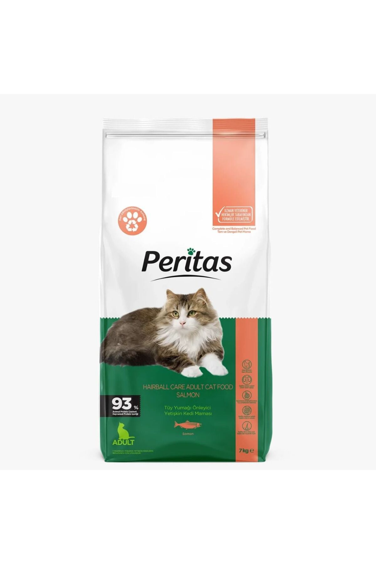 PERİTAS TÜY YUMAĞI ENGELLEYİCİ SOMONLU YETİŞKİN KEDİ MAMASI