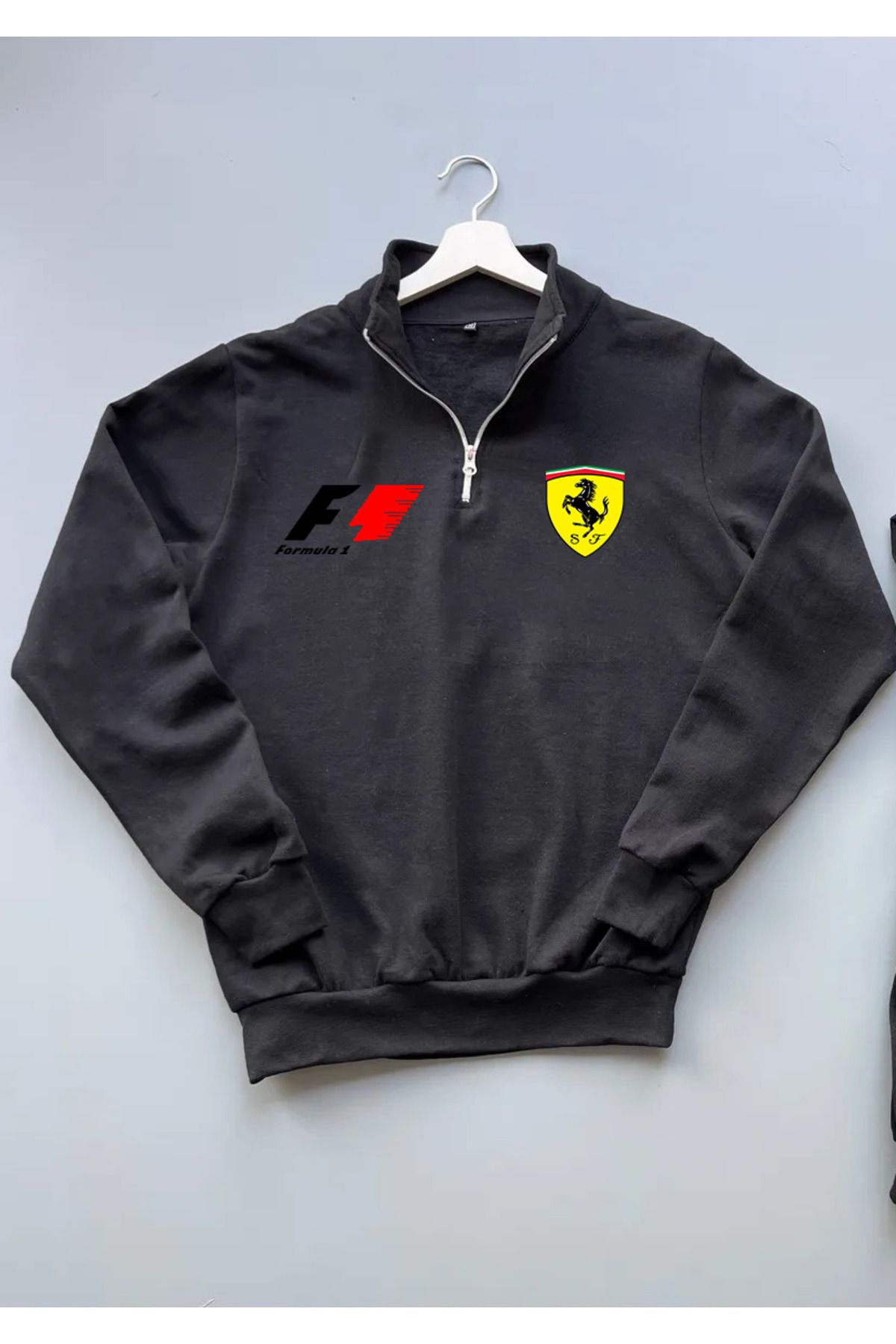 Pisa Art FERARİ LOGOLU FORMULA 1 F1 ÖZEL TASARIM %100 PAMUK YARIM FERMUARLI SWEATSHİRT