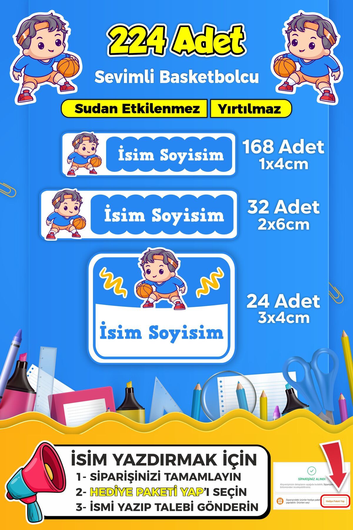 SB store Basketbol Temalı Okul Kreş Kişiye Özel İsim Etiket Seti - Model 249
