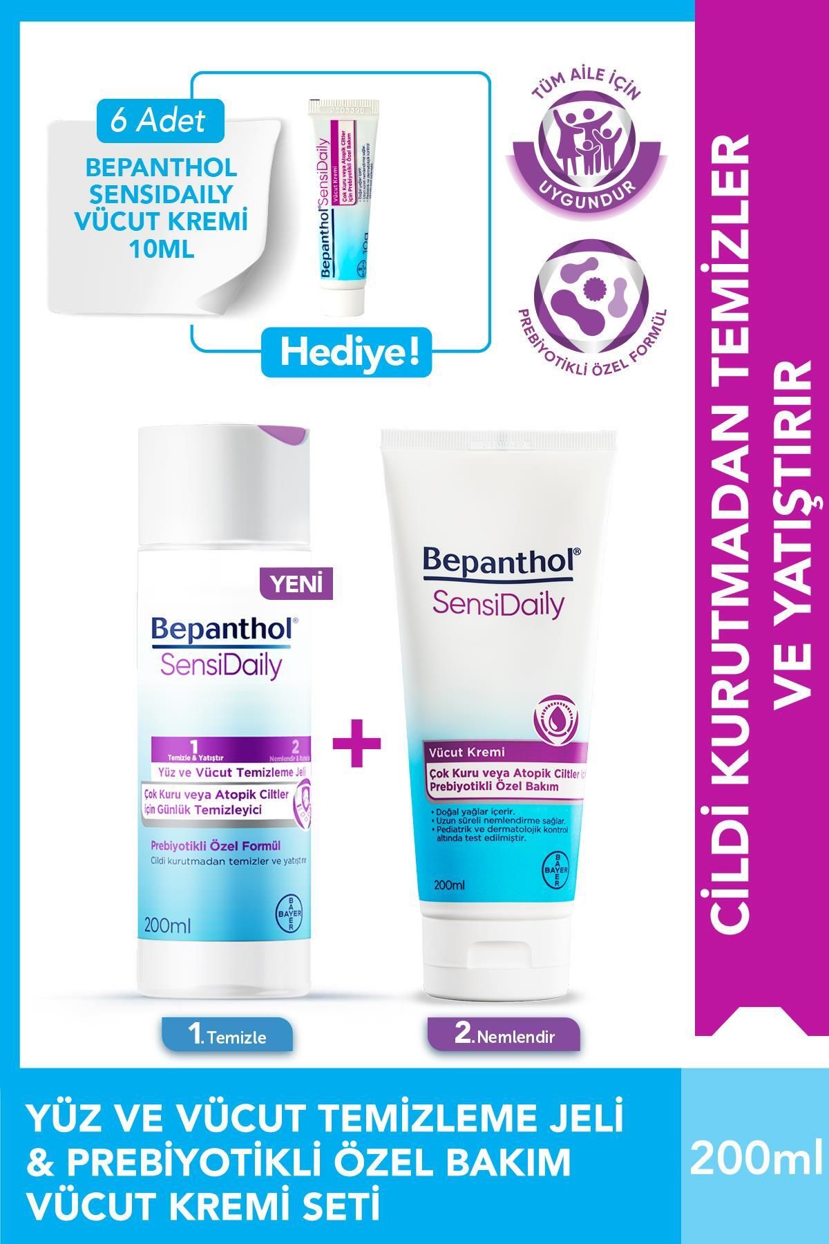 Bepanthol SensiWash Yüz ve Vücut Temizleme Jeli 200ml + Sensidaily 200ml + Mini Boy Hediye - Çok Kuru Atopik C