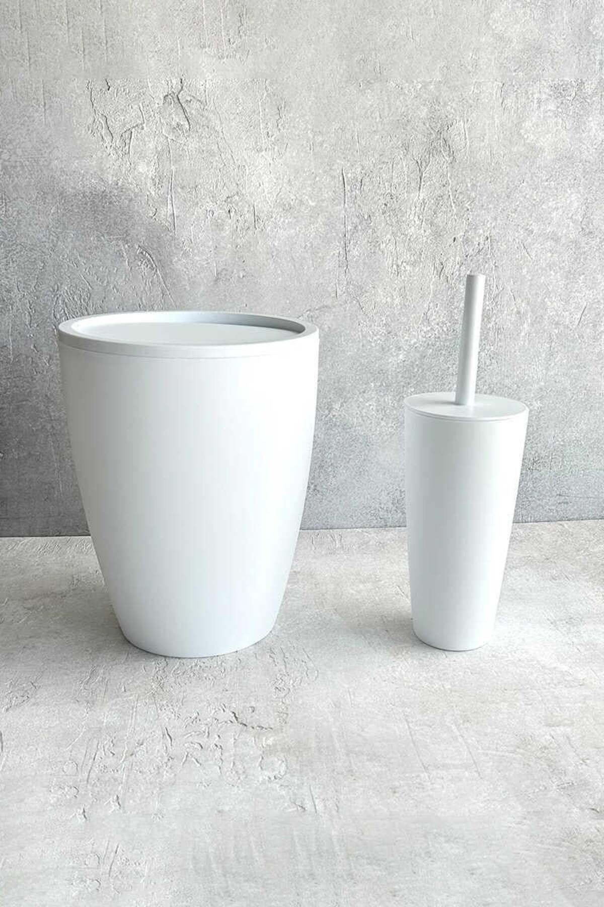 Prima Nova Primanova Pure 2'li Banyo Seti Çöp Kovası + Tuvalet Fırçası Beyaz