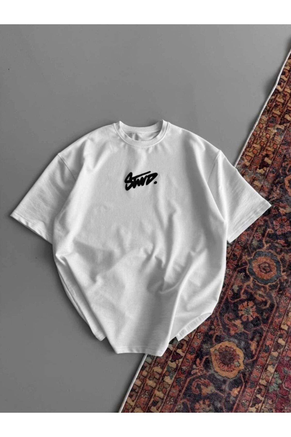 POLEXP Desenli Oversize Beyaz T-shirt