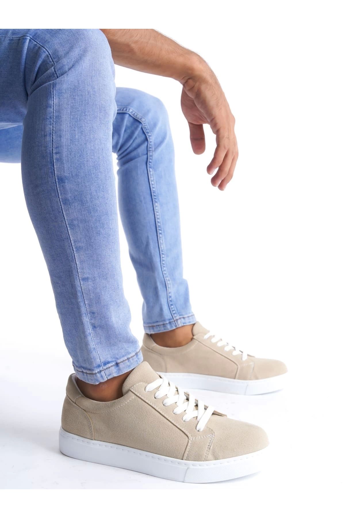POLEXP Trendy Bağcıklı Krem Süet Erkek Sneaker