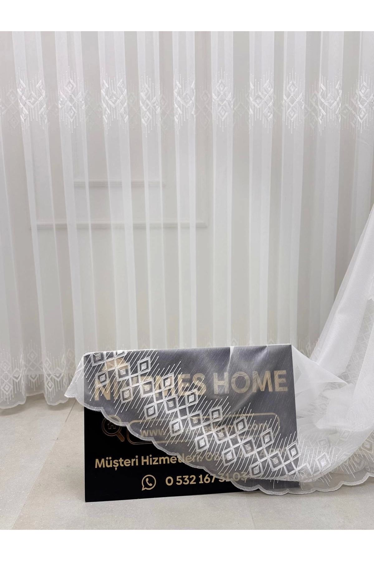 NİVEMESHOME LUNA GEOMETRİK DESENLİ 1/3 SIK PİLELİ TÜL PERDE APM