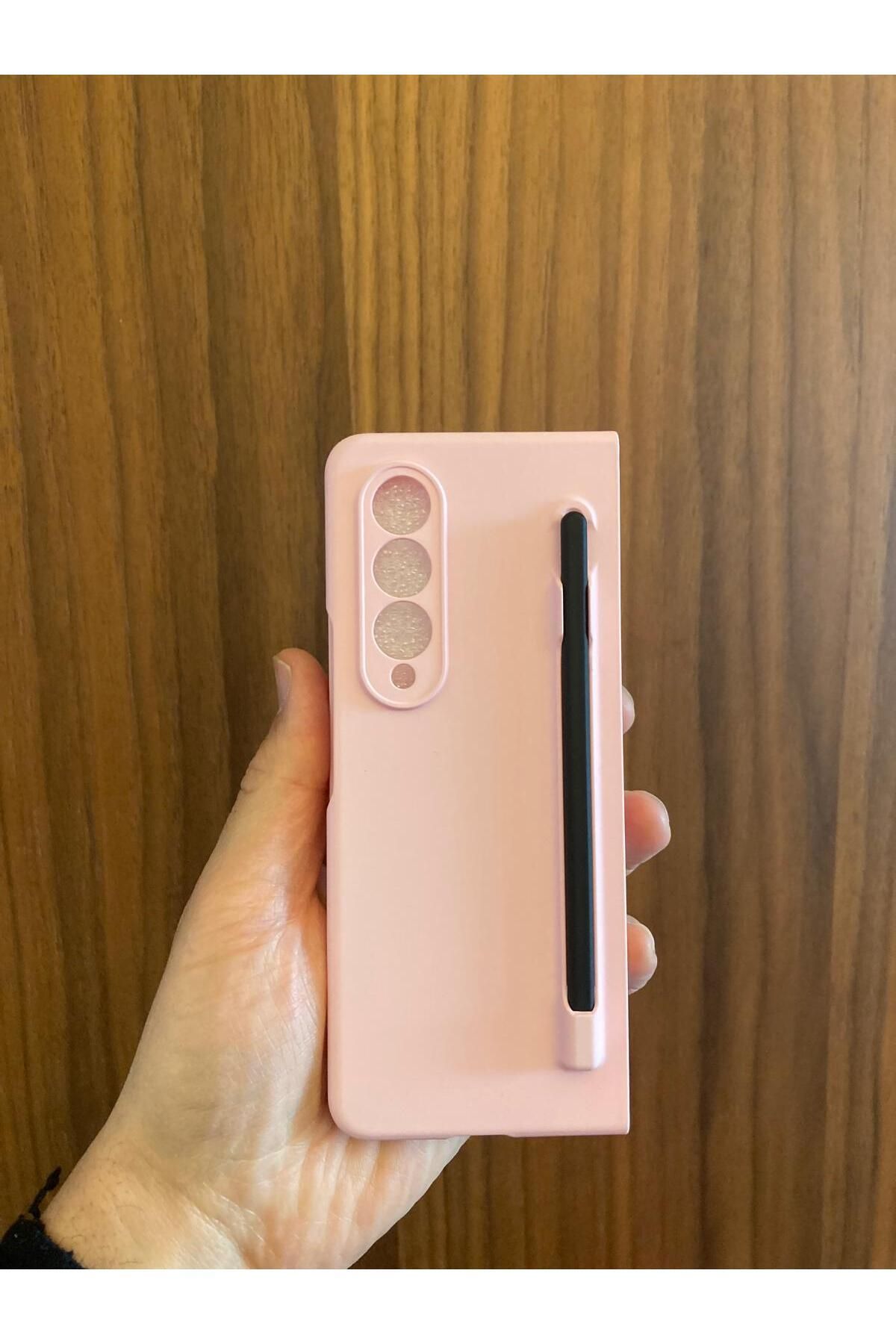 Newon SAMSUNG Z FOLD 4 PEMBE RENK KALEMLİ TELEFON KILIFI KAPAK COVER CASE