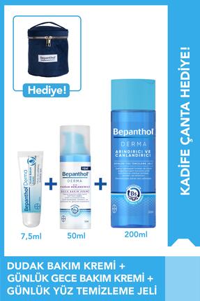Bepanthol Gece Bakım Kremi 50ml Temizleme Jeli 200ml Dudak Kremi 7.5ml Kadife...