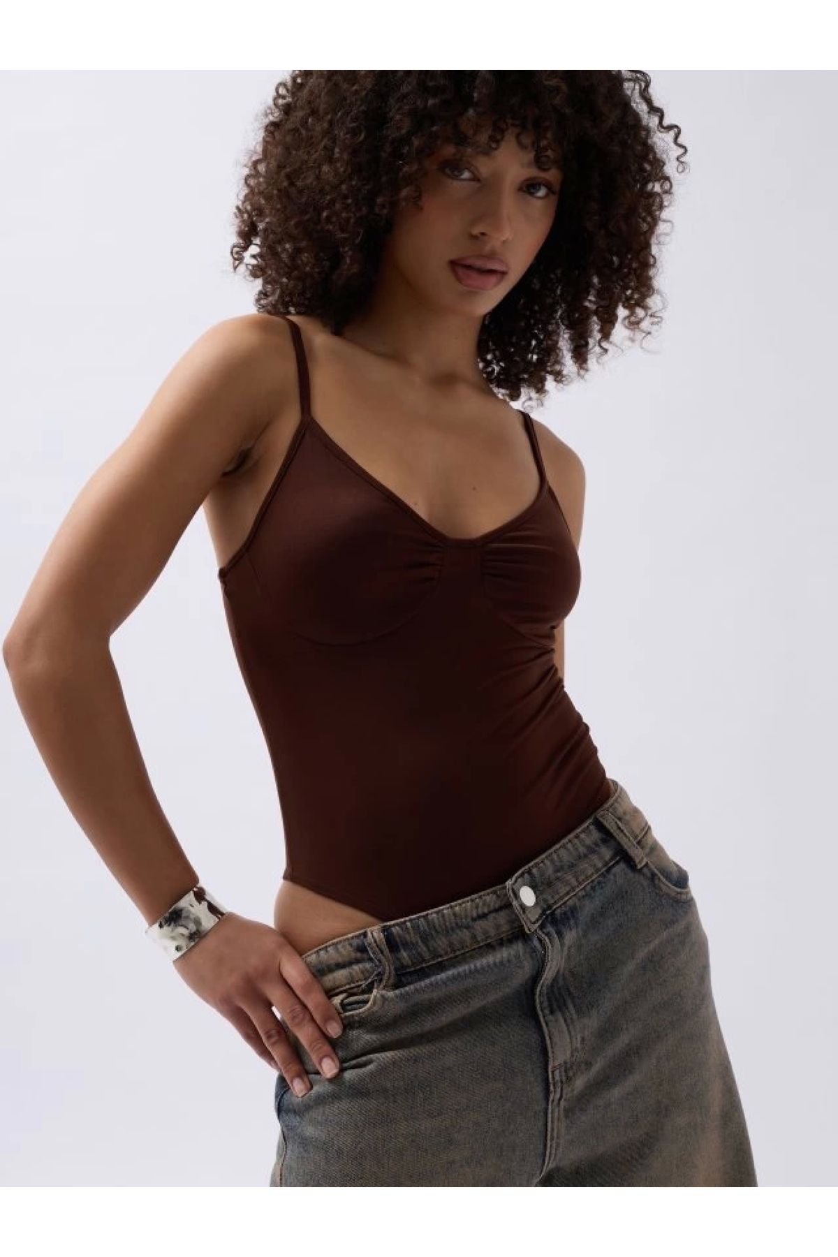 POLEXP Şık Büzgülü Askılı Bodysuit