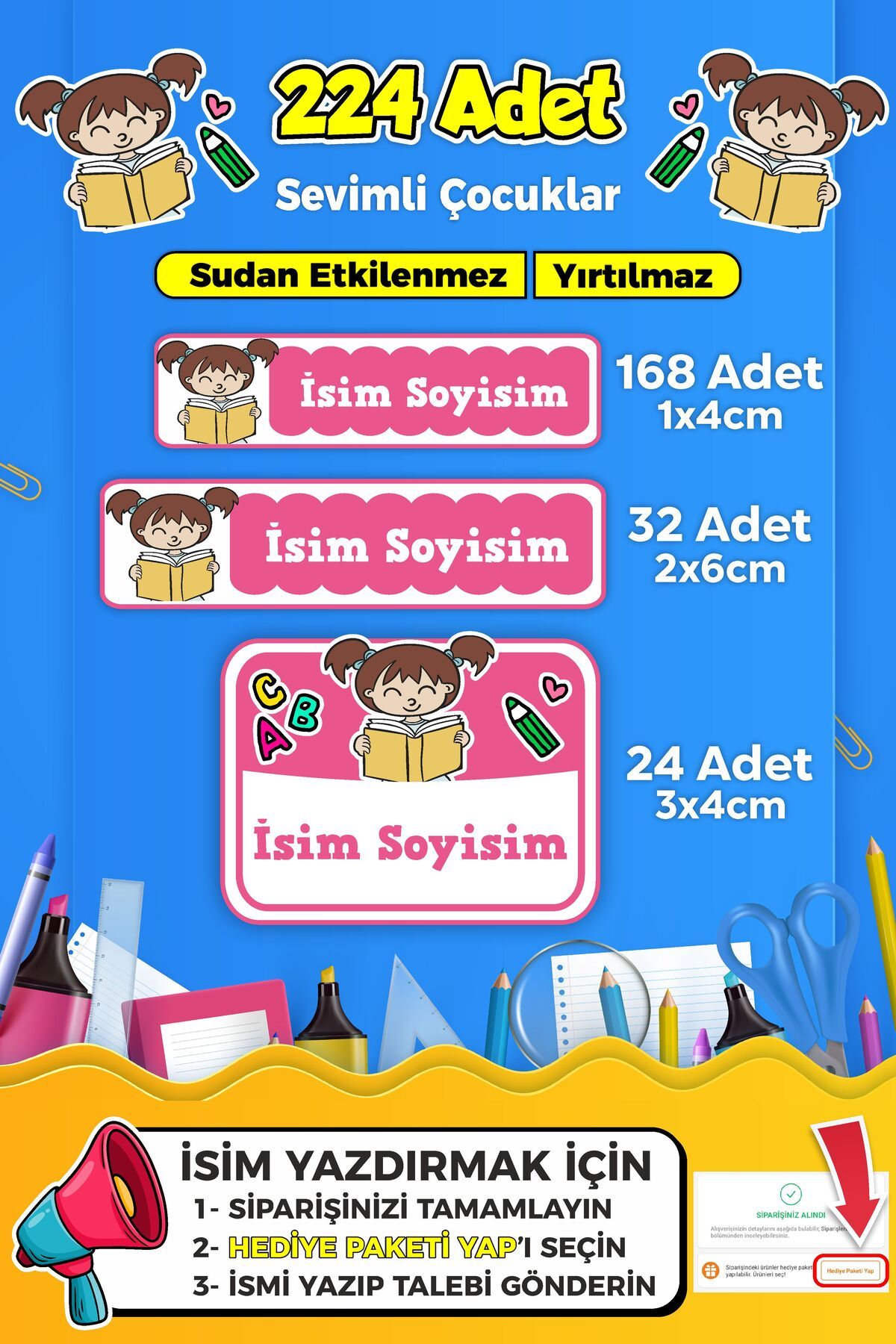 SB store Sevimli Çocuklar Temalı Okul Kreş Kişiye Özel İsim Etiket Seti - Model 242