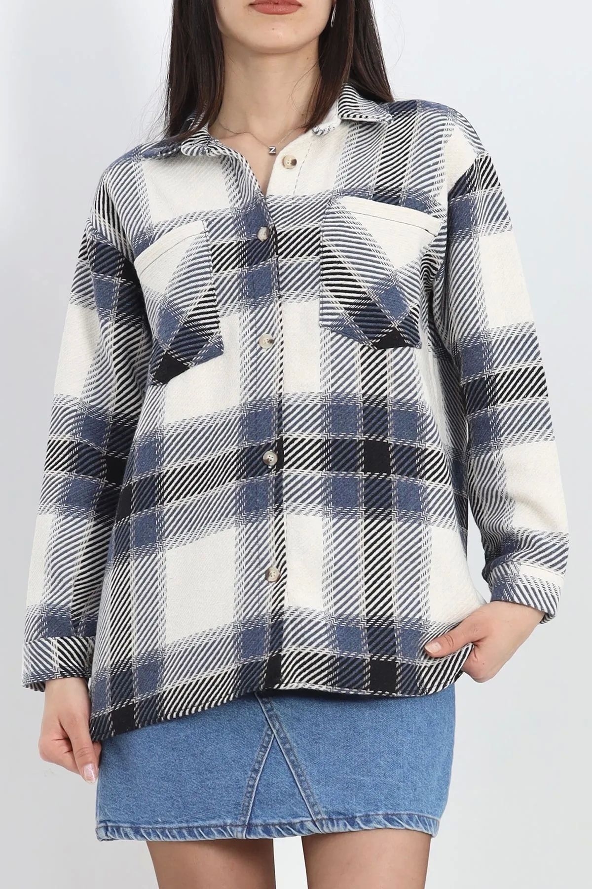 BellevieStore Oduncu gömlek siyah krem laci cepli s1874