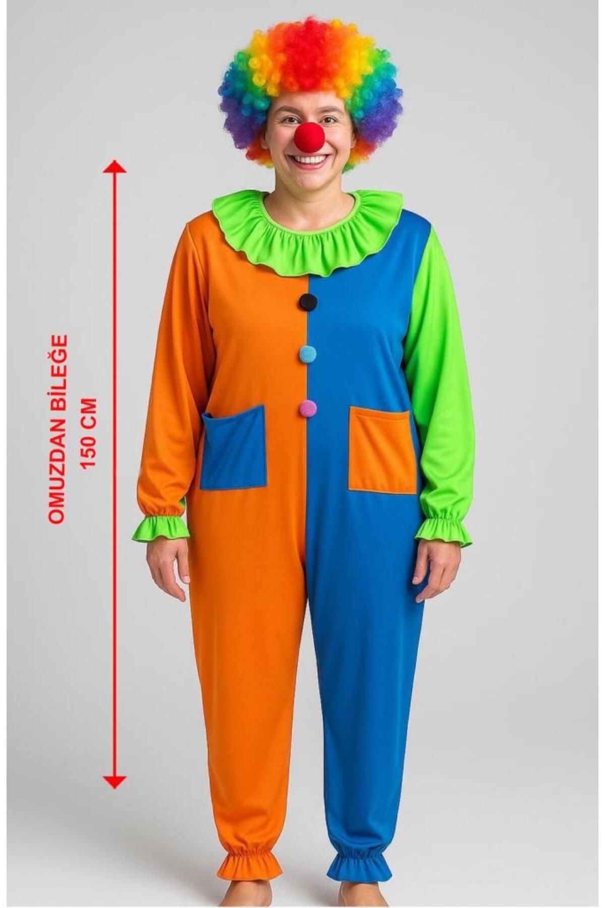 NW NessiWorld Nessiworld Palyaço Kostüm Seti 150 cm (Peruk + Burun + Kostüm)