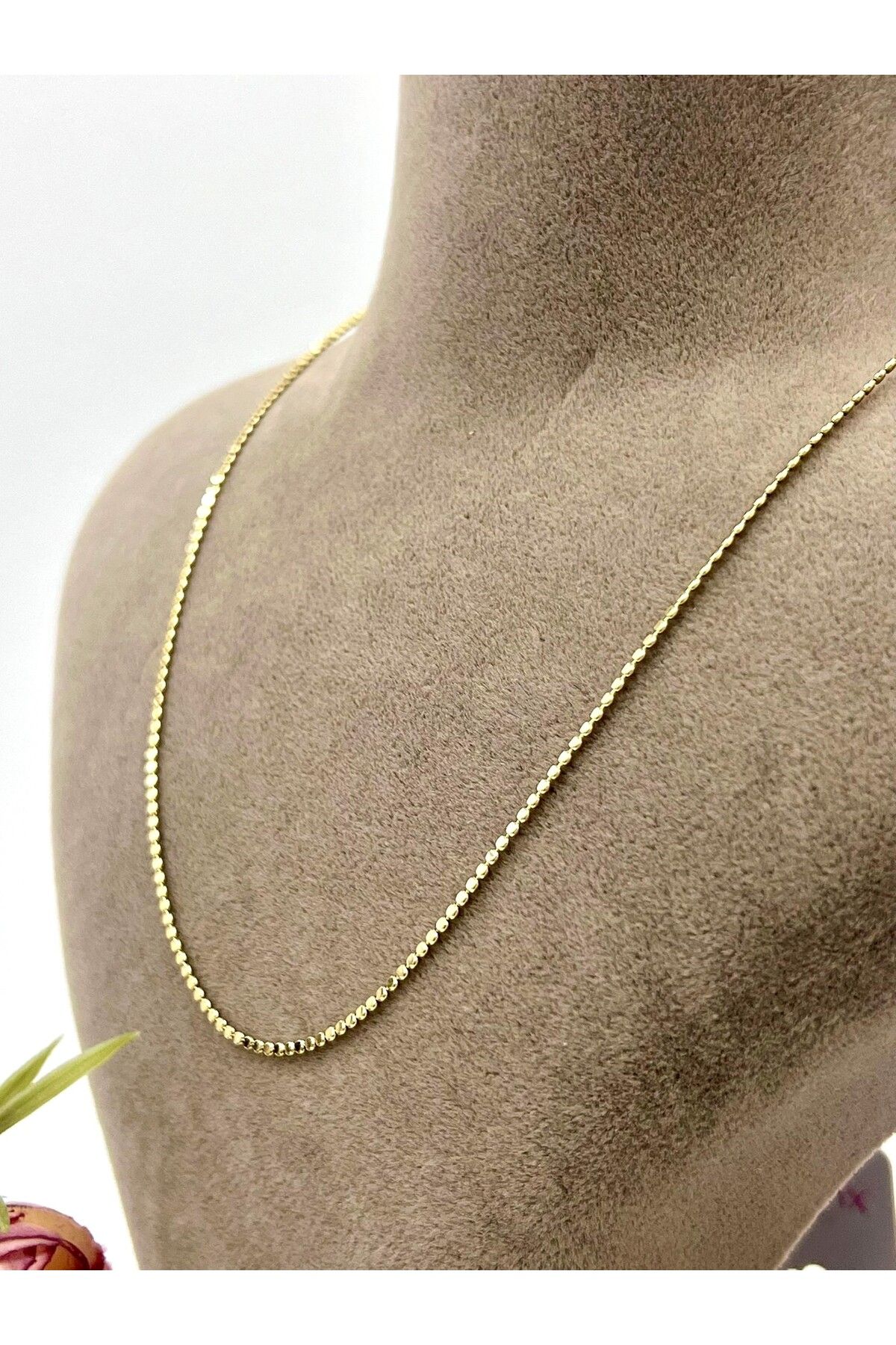 masal takı&aksesuar Xupıng Ezme Zincir Çelik Kolye (14K ROSE - 60CM-0,1MM)