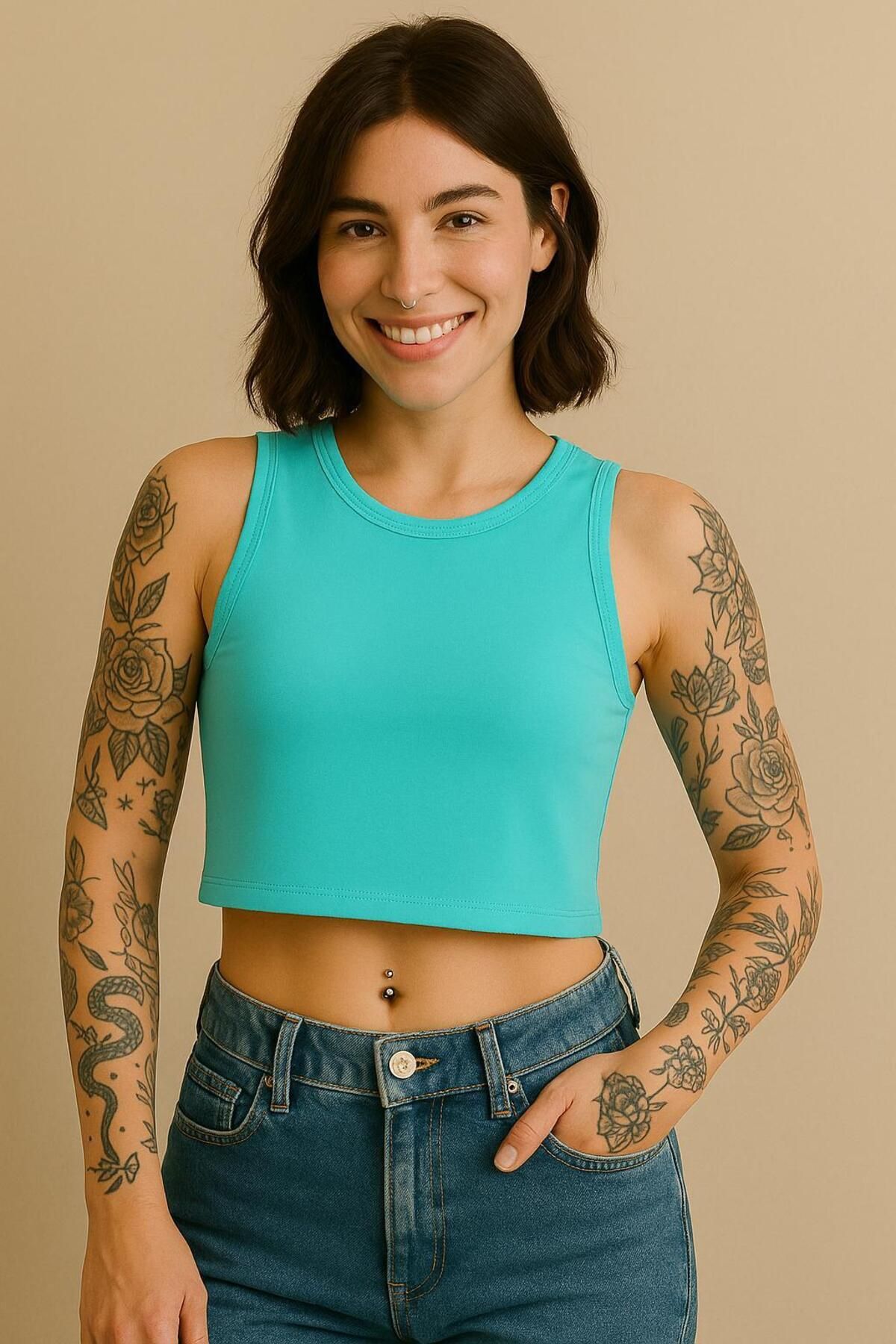 MODA Kadın Siyah Basic Fit Crop Top