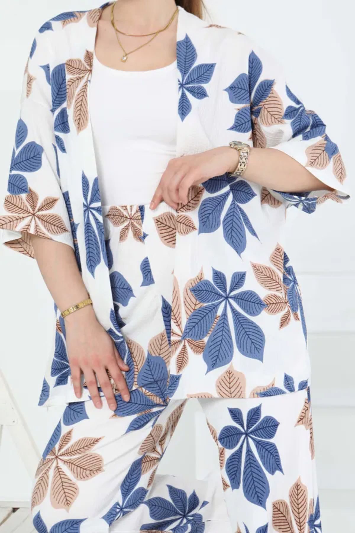 Butik Desenli Kimono Takım