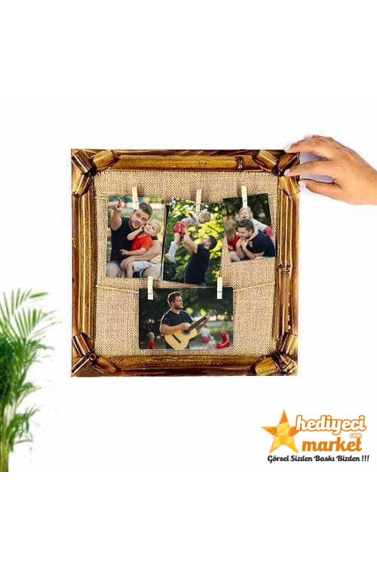 Hediyeci Market Bambu İpli Ahşap Duvar Fotoğraf Çerçevesi || 30x30 cm