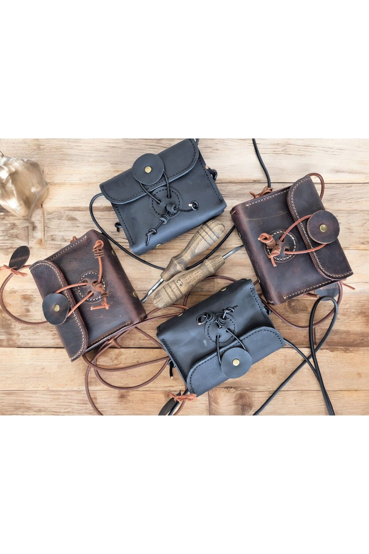 moonnisantasi Hakiki Deri Telefon Sigara Çakmak ve Kartlık Unisex Minimal
